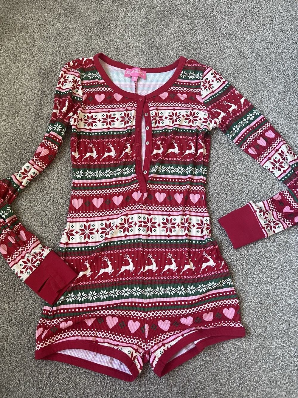 Sugar Thrillz Small Romper One Piece Christmas Outfit Loungewear Long Sleeve H